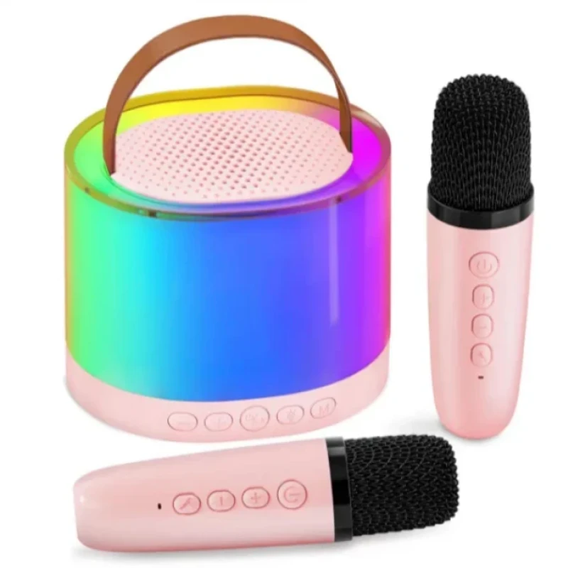 K52 Wireless Bluetooth Speaker Multifunction with 2 Microphone RGB Portable Music Player Karaoke Machine for Child Home Gift